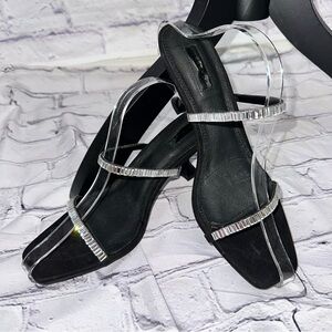 Topshop Crystal Rhinestone Strappy Block Heel Sandals Black Size 40 (US 9/9.5)